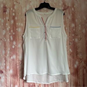 Honey Punch White Sleeveless Neon Trim Blouse